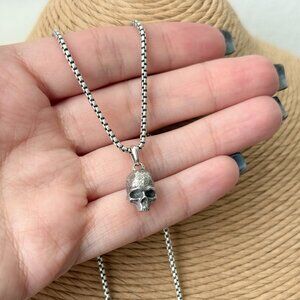 David Yurman Memento Mori Sterling Silver Skull Pendant with 20" Chain Necklace